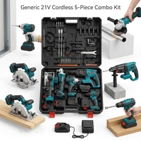 Kit combiné d'outils électriques sans fil 21V 5-en-1 sans balais : perceuse, visseuse, marteau, meuleuse, clé à chocs