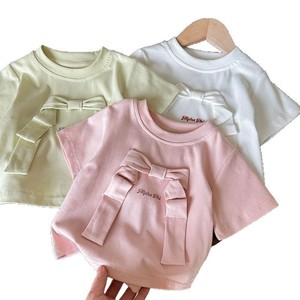 Child Star Circle Baby Girls Short Sleeve T-Shirt Crew Neck Bow Design Breathable Summer Top - Product Image 5