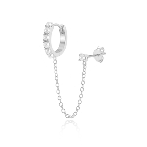 ROXI S925 Pendientes de Aro Irregulares con Cadena de Perlas Estilo Ins de Plata de Ley 18K - Product Image 1