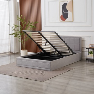 Cama Moderna Blanca con Elevación a Gas y Almacenamiento, Tapizada en Lino, Mueble Suave para Dormitorio con Estructura de Madera, Estilo Contemporáneo - Product Image 4