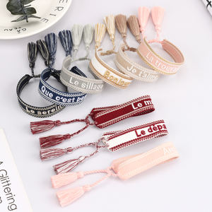 Kunden spezifisches Stick muster Hand gefertigte Armbänder Personal isierte verstellbare gewebte Quaste Trendy Happiness Bestickt für Frauen - Product Image 3