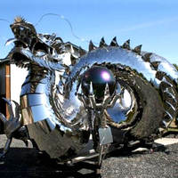 Grande Statue Loong Steels Majestueux Dragon Chinois Sculpture En Acier Inoxydable Avec Miroir Brillant