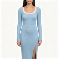 Robe longue fendue en maille côtelée couleur menthe pour femme, qualité supérieure, personnalisable OEM & ODM, vente en gros - Alexis