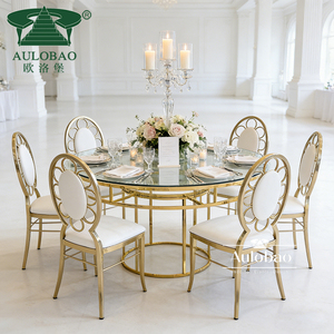 Banquet Hall Round Stainless Steel Glass <b>Mirror</b> Top Dining <b>Table</b> with Modern Design for Wedding Hotel & Outdoor Use - Product Image 1