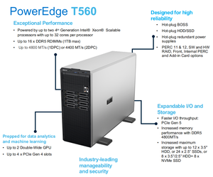 Serveur Tour PowerEdge T560 Argenté, Processeur 4410Y 2.0GHz, Mémoire DDR5 32 Go, Stockage SAS 10K 300 Go, Fonctionnalités Réseau, En Stock - Product Image 3