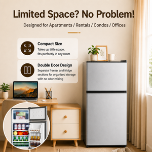מקרר מיני 2.5 /2.6Cu.Ft, מקרר קומפקטי דו-אזור עם מקפיא, תאורה פנימית, רגליים יציבות, אידיאלי לחללים קטנים בבית - Product Image 4