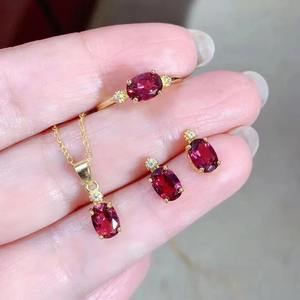 Ensemble de bijoux en argent sterling 925 et grenat naturel plaqué or de style arabe pour les cadeaux des femmes Célébrations d'anniversaire de fiançailles - Product Image 1