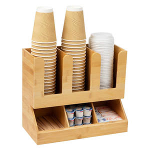 Portavasos y organizador de condimentos de bambú con 6 compartimentos para almacenamiento de café y té - Product Image 1