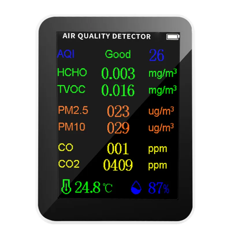 جهاز كشف الفورمالديهايد PM2.5 PM10 TVOC CO2 محمول صغير متر مستشعر تلوث الهواء الداخلي مراقب جودة الهواء مستشعر الغاز