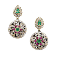 Pendientes de Joyería de Moda, Estilo Vintage Turco Otomano, con Pétalos de Esmeraldas y Rubíes para Mujer