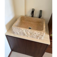 Évier mural populaire en travertin naturel pour salle de bain moderne, villa, hôtel, décoration intérieure de salle de bain