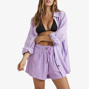 2025 nuova moda da <span class=keywords><strong>donna</strong></span> tinta unita camicia a maniche lunghe e <span class=keywords><strong>pantaloncini</strong></span> abito personalizzato 100% abito Casual <span class=keywords><strong>in</strong></span> <span class=keywords><strong>lino</strong></span> - Product Image 1