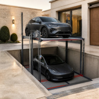 Équipement de stationnement mécanique pour voitures, type parklift empilable à deux poteaux et double emplacement, pour sous-sols et garages intérieurs à plafond bas