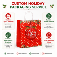 Sac cadeau en papier personnalisé avec logo Joyeux Noël, rouge à pois, emballage de Noël avec poignées torsadées renforcées et fond plié