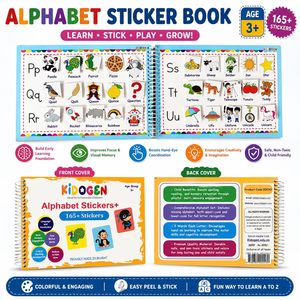 Libro de Pegatinas del Alfabeto KIDOPEN, Más de 165 Pegatinas, Edad 3+, Libro de Actividades Educativas para Niños, Hecho en India - Product Image 1