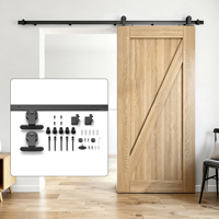 Kit complet de quincaillerie pour porte coulissante de grange à montage supérieur de 2 m (6,6 pi) avec rail en acier de 6 mm et crochets à roulettes lisses, finition noir mat