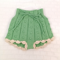 Bloomers en tricot pour bébé fille nouveau-né, en coton à deux tons, avec volants en dentelle, pompon mignon, short à volants pour enfants en bas âge