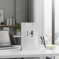 Emballage en papier blanc pour café, sac à fond plat avec poche zippée pour l'emballage des aliments secs avec fente pour carte