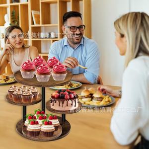 Support à gâteau en bois à 4 niveaux, présentoir rotatif de bureau pour cupcakes, desserts, fête d'anniversaire, rangement - Product Image 4