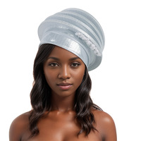 Ecowalson Afrcian Lady Head Wraps Boinas femeninas Turbante Nigeria Tocado Banquete DE BODA Gele Diamantes de lujo Turbante de boina en espiral