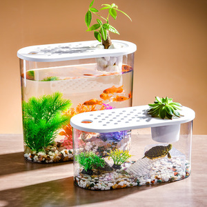 Acquario Ovale in Plastica Trasparente Rinforzata, Piccolo Acquario da Tavolo per <span class=keywords><strong>Tartarughe</strong></span> con Micro Paesaggio, Acquario Domestico - Product Image 5