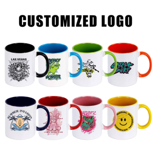 Tasses à café en céramique blanche personnalisées avec logo, 15 oz, et tasses à café en céramique blanche avec intérieur coloré par sublimation, 11 oz, avec poignée - Product Image 5