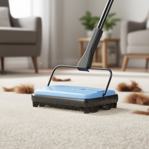 Aspiradora de alfombras, ancho de limpieza de 6,7 pulgadas, capacidad del depósito de polvo de 300 ml, manual, para el hogar, la oficina, el pelo de las mascotas, azul, negro - Product Image 2