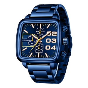 MINI FOCUS Nouvelle Montre Carrée Tendance 0314 Bracelet Bleu Étanche 3ATM Montres-Bracelets Homme Calendrier Étanche - Product Image 3