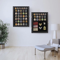 Boîte de présentation militaire en bois avec fenêtre pour pièces de collection, médailles, badges, rubans et insignes