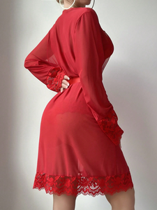 Nouveauté, lingerie sexy pour femmes, robe de nuit en dentelle à lacets, robe de nuit transparente à décolleté plongeant, pyjama pour femmes - Product Image 2