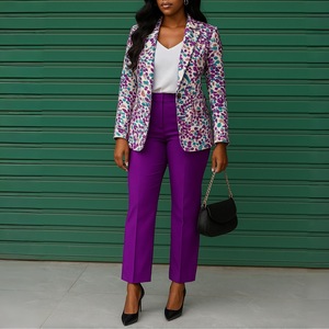 Women's Suit <b>Set</b> Floral <b>Blazer</b> And Pants Two Piece <b>Set</b> Smlxlxxlxxxl White Purple Brown Abstract Pattern Casual Wear - Product Image 3
