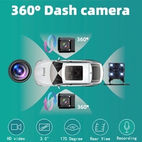 360 °   Caméra de tableau de bord panoramique pour voiture, caméra quadruple, 1080P avant, 480P gauche, droite, arrière, WiFi, capteur G, enregistrement en boucle, moniteur de stationnement