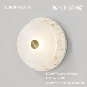 Lampu Dinding LED Minimalis Batu dengan Aksen Emas Travertine Kaca Buram untuk Interior Modern Kamar Mandi Kamar Tidur - Product Image 1