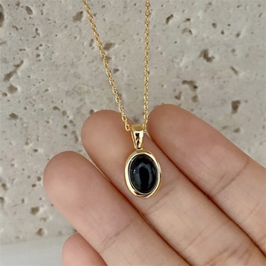 Wholesale Women Freshwater Pearl Necklace <b>Copper</b> Cat Eye Charms Black Natural Stone Pendant Necklace - Product Image 2