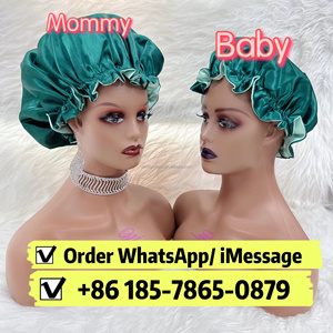 Best verkochte zijden mommy-and-me bonnetjes, dubbele laag, verstelbare band, satijnen haarbonnetjes met logo en hoofdband - Product Image 3