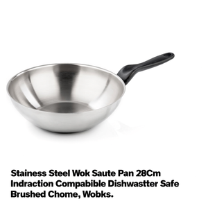 Wok in Acciaio Inox 28Cm Compatibile con <span class=keywords><strong>Induzione</strong></span> Lavabile in Lavastoviglie Finitura Cromata Spazzolata - Product Image 3