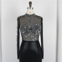 Robe de soirée luxueuse, nouvelle collection, col haut, fendue, perlée, manches longues, Sexy, longue tenue de soirée