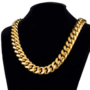 Collier et bracelet cubains pour <span class=keywords><strong>homme</strong></span> <span class=keywords><strong>en</strong></span> acier inoxydable 316 plaqué <span class=keywords><strong>or</strong></span> 18 carats PVD, logo personnalisé, 6 à 18 mm, collier Monaco, chaîne cubaine Miami - Product Image 3