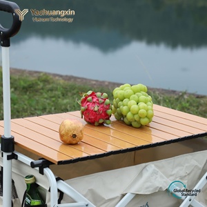 Portable Foldable <b>Camping</b> Cart With Wooden <b>Table</b> Top Four-Wheel Outdoor <b>Storage</b> Trolley For Picnic And Travel - Product Image 5