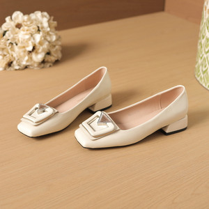 Square Toe Pumps With Metal Buckle <b>Block</b> Heel Office Shoes Comfort Women's 6821-2 - Product Image 2