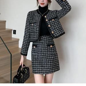 Elegante Traje de Mujer Estilo Otoñal, Chaqueta Corta de Tweed con Estampado de <span class=keywords><strong>Mil</strong></span> Pájaros, Falda de Cintura Alta, Conjunto de <span class=keywords><strong>Dos</strong></span> Piezas - Product Image 6