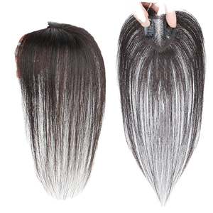 En gros, Topper capillaire indien Remy lisse avec frange droite, base en filet volumineuse, <span class=keywords><strong>2</strong></span> clips, pour couvrir les cheveux gris, petite perruque en forme de cœur de pêche, qualité supérieure 120% - Product Image 1