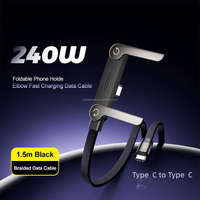 Cable de Carga de 240W con Soporte para Teléfono, 1m, Nailon con Blindaje Trenzado, Transferencia de Datos Tipo-C para Teléfonos Móviles y Cámaras