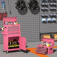 Coffre à outils moderne à 5 tiroirs avec roulettes, verrouillage et clé, emballage amélioré OEM (11,8x20,3x40,4 pouces) pour garage et atelier (Rose)