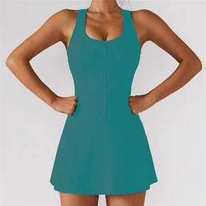 P429 Großhandel Frauen High Stretchy Compression Comfort Einteilige Shorts Built Fitness Gepolsterte Reiß verschluss Tennis kleid - Product Image 4