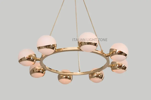 Mid Century Sputnik Chandelier 8 Globe Brass Pendant <b>Light</b> <b>Circle</b> Cut Shade Ceiling Fixture for Dining Room Living Room Interior - Product Image 3