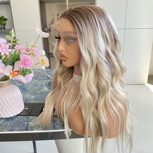 Pelucas sintéticas súper suaves y lisas con efecto ombre rubio, de alta resistencia, con encaje 13x4, fabricadas por Manufacturing. - Product Image 4