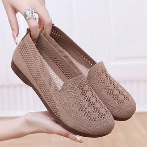 Zapatos Planos Casuales para Mujer, para Verano, Otoño, Invierno y Primavera, Parte Superior de Tejido Elástico, Plantilla de PVC, Cierre Deslizante, Punta Cerrada - Product Image 3