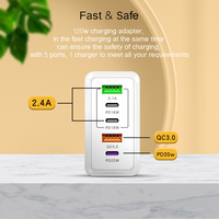 Ensemble de câbles de charge rapide USB Type-C PD 120W pour ordinateur portable et appareil photo, adaptateur secteur portable de voyage avec 5 ports USB-Type-C USB C