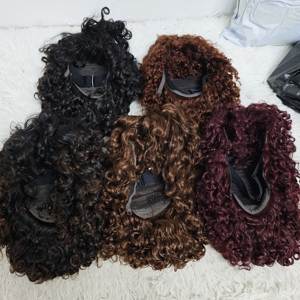 Promoción: Pelucas rizadas con flequillo tipo bob de $35, sin encaje, rizadas naturales, onduladas, de 14 pulgadas, de cabello humano, 200% de densidad, al por mayor. - Product Image 2